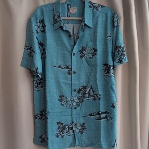 O'Neill Blue Hawaiian Print Men's Shirt EUC